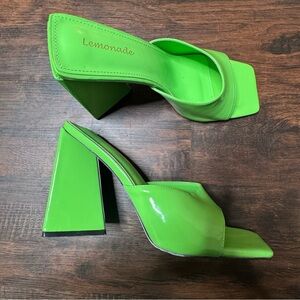 Lemon Green Heels with Chunky Block Design